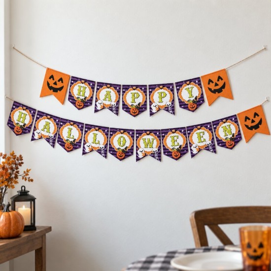 Toptan Halloween Zikzak Banner, Happy Halloween Yazılı