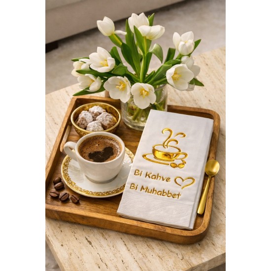 Bi Kahve Bi Muhabbet Yaldızlı Peçete (12 Adet) - Toptan