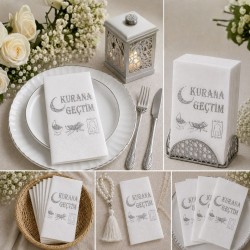 Toptan Kur'an'a Geçtim Gümüş Baskılı Peçete