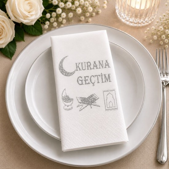 Toptan Kur'an'a Geçtim Gümüş Baskılı Peçete