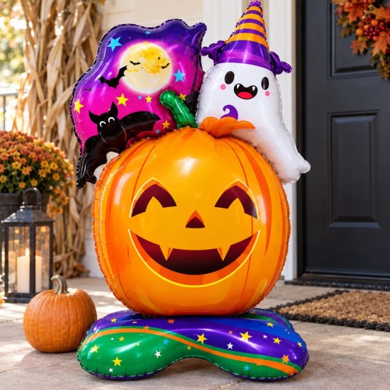 Toptan Halloween Ayaklı Hayaletli Balkabağı Balon 115 cm