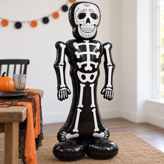 Toptan Halloween Ayaklı İskelet Balon Siyah 160 cm