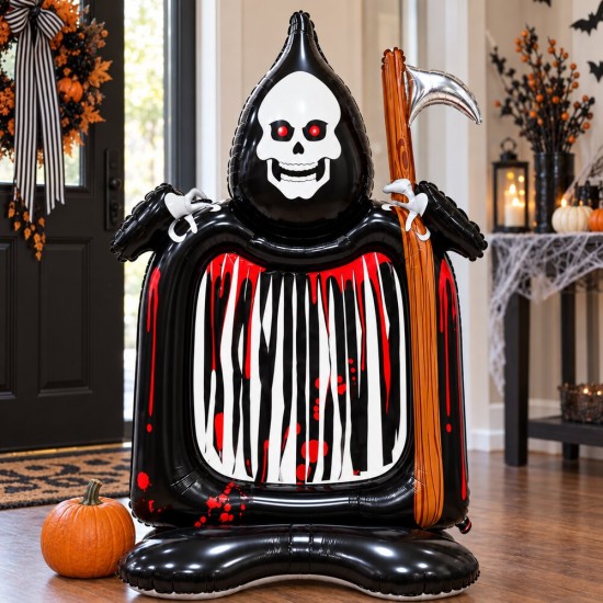 Toptan Halloween Ayaklı Oraklı İskelet Balon 125 cm