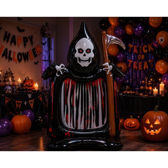 Toptan Halloween Ayaklı Oraklı İskelet Balon 125 cm