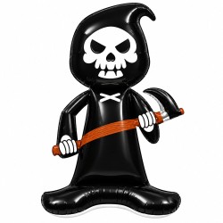 Toptan Halloween Ayaklı Oraklı İskelet Balon Siyah 154 cm