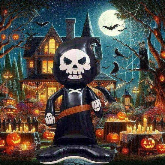 Toptan Halloween Ayaklı Oraklı İskelet Balon Siyah 154 cm