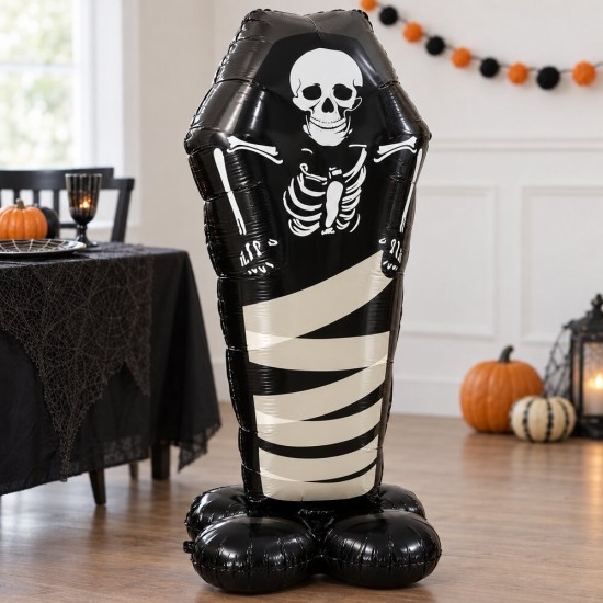 Toptan Halloween Ayaklı Tabutta İskelet Balon 99 cm Toptan Halloween Ayaklı Tabutta İskelet Balon 99 cm