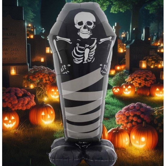 Toptan Halloween Ayaklı Tabutta İskelet Balon 99 cm Toptan Halloween Ayaklı Tabutta İskelet Balon 99 cm