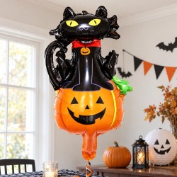 Toptan Halloween Kedili Balkabağı Folyo Balon 97 cm