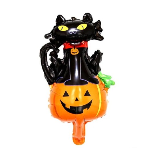 Toptan Halloween Kedili Balkabağı Folyo Balon 97 cm