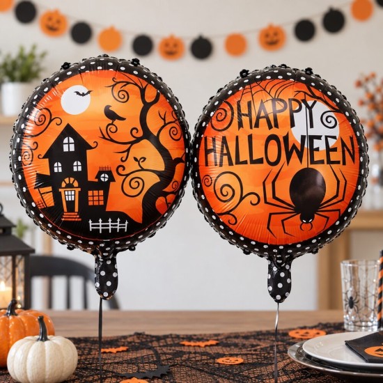 Toptan Halloween Örümcek Desenli Folyo Balon 18 İnç