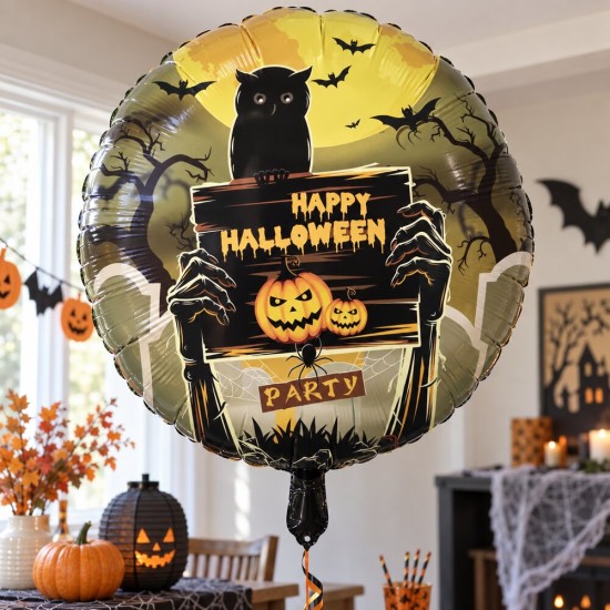 Toptan Happy Halloween Yazılı Folyo Balon 18 İnç