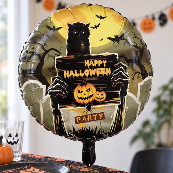 Toptan Happy Halloween Yazılı Folyo Balon 18 İnç