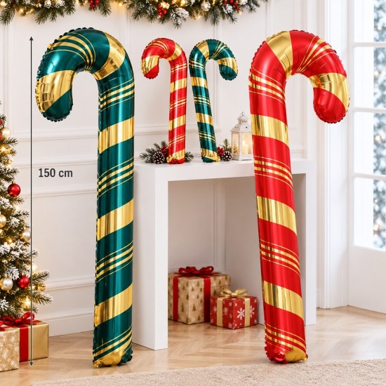 Toptan Yılbaşı Büyük Yeşil Baston Balon 150 cm