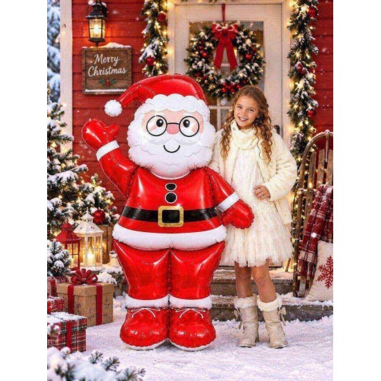 Toptan Yılbaşı Dev Kırmızı Ayaklı Noel Baba Balon 155 cm