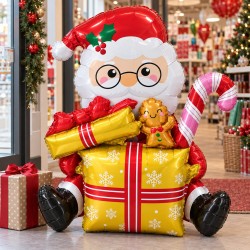 Toptan Yılbaşı Gold Hediye Kutulu Oturan Noel Baba Balon
