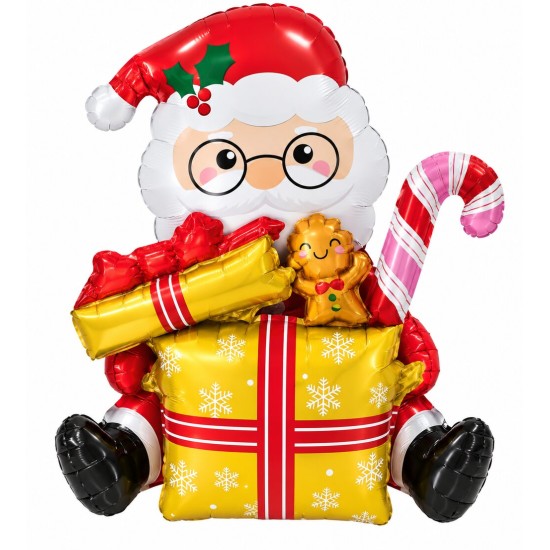 Toptan Yılbaşı Gold Hediye Kutulu Oturan Noel Baba Balon Toptan Yılbaşı Gold Hediye Kutulu Oturan Noel Baba Balon