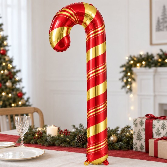 Toptan Yılbaşı Kırmızı Gold Baston Folyo Balon 73 cm Toptan Yılbaşı Kırmızı Gold Baston Folyo Balon 73 cm