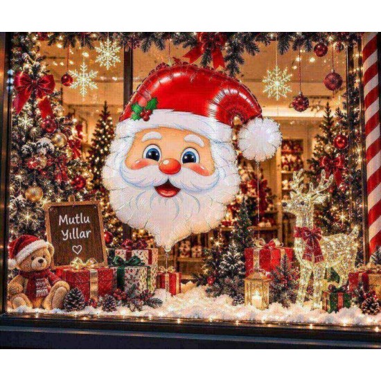 Toptan Yılbaşı Noel Baba Kafa Folyo Balon