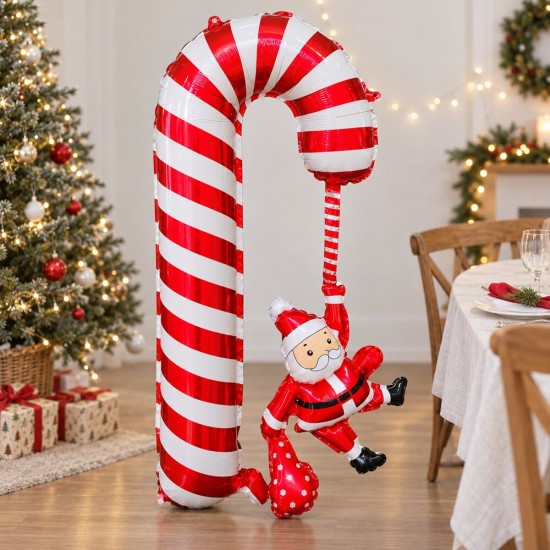 Toptan Yılbaşı Noel Babalı Baston Folyo Balon