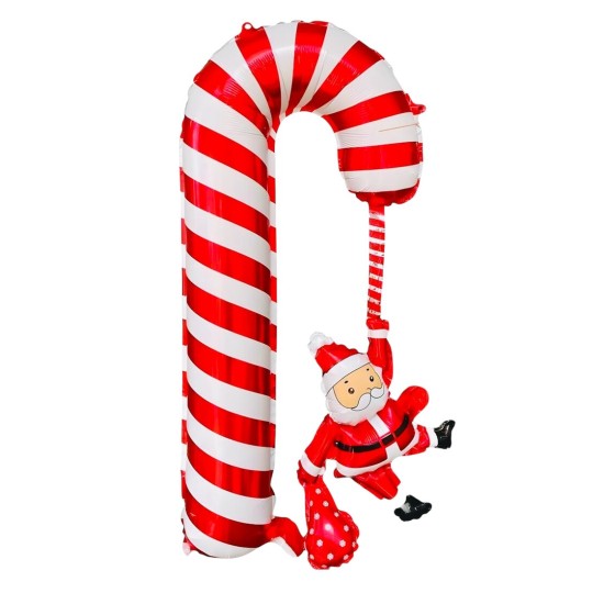 Toptan Yılbaşı Noel Babalı Baston Folyo Balon