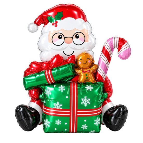 Toptan Yılbaşı Oturan Hediye Kutulu Noel Baba Balon