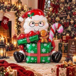 Toptan Yılbaşı Oturan Hediye Kutulu Noel Baba Balon