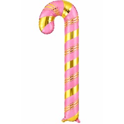 Toptan Yılbaşı Pembe Gold Baston Folyo Balon 73 cm