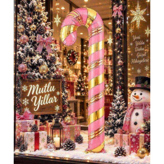Toptan Yılbaşı Pembe Gold Baston Folyo Balon 73 cm Toptan Yılbaşı Pembe Gold Baston Folyo Balon 73 cm