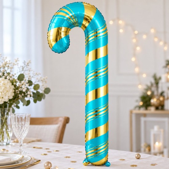 Toptan Yılbaşı Turkuaz Gold Baston Folyo Balon 73 cm