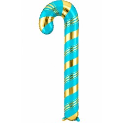 Toptan Yılbaşı Turkuaz Gold Baston Folyo Balon 73 cm