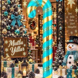 Toptan Yılbaşı Turkuaz Gold Baston Folyo Balon 73 cm Toptan Yılbaşı Turkuaz Gold Baston Folyo Balon 73 cm