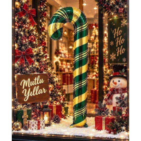 Toptan Yılbaşı Yeşil Gold Baston Folyo Balon 73 cm Toptan Yılbaşı Yeşil Gold Baston Folyo Balon 73 cm