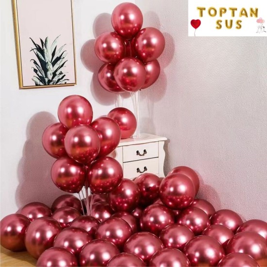 Toptan Bordo Renkli Krom Balon 50 Adet