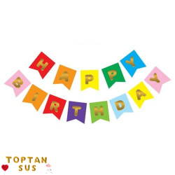 Happy Birthday Yaldızlı Banner Renkli Gold
