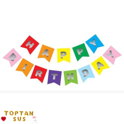 Happy Birthday Yaldızlı Banner Renkli Gümüş 