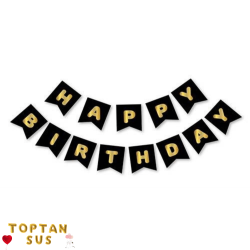 Happy Birthday Yaldızlı Banner Siyah Gold 