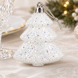 Toptan Beyaz Çam Ağacı Figürlü Süs Snow Simli 6 Adet Toptan Beyaz Çam Ağacı Figürlü Süs Snow Simli 6 Adet