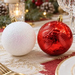 Toptan Çam Süs Seti 30'lu 6 cm Kırmızı Beyaz
