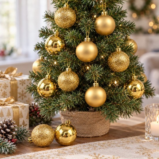 Toptan Cici Yılbaşı Topu 12'li 6 cm Gold Toptan Cici Yılbaşı Topu 12'li 6 cm Gold