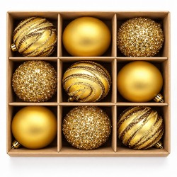 Toptan Cici Yılbaşı Topu 9'lu Lüks Kutu Gold