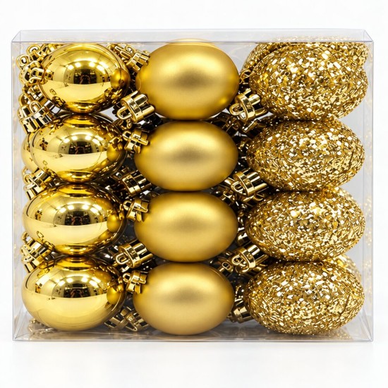 Toptan Gold Yılbaşı Topu Asetat Kutu 24 Adet 4 cm Toptan Gold Yılbaşı Topu Asetat Kutu 24 Adet 4 cm