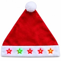 Toptan Işıklı Noel Baba Şapkası Yıldız Ledli