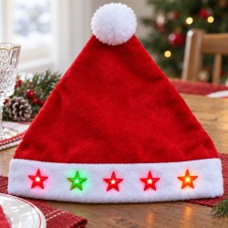 Toptan Işıklı Noel Baba Şapkası Yıldız Ledli Toptan Işıklı Noel Baba Şapkası Yıldız Ledli