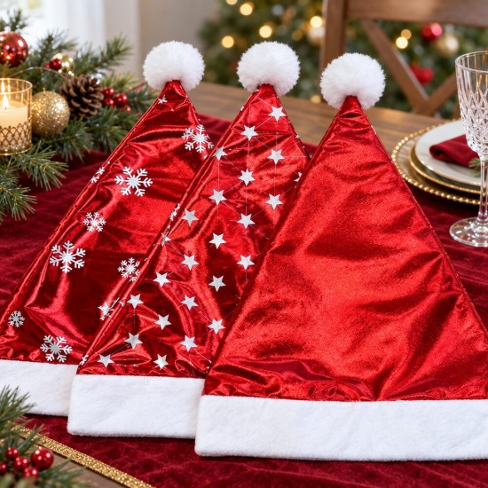 Toptan Noel Baba Şapkası Lüks Metalik 3 Model