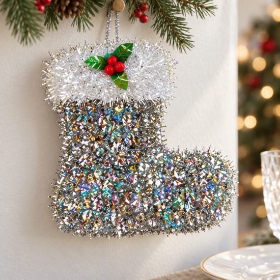 Toptan Tel Noel Çizmesi Küçük Gümüş