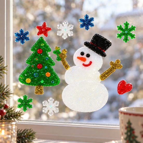 Toptan Yılbaşı Cam Sticker Kardan Adam ve Çam Ağacı Toptan Yılbaşı Cam Sticker Kardan Adam ve Çam Ağacı
