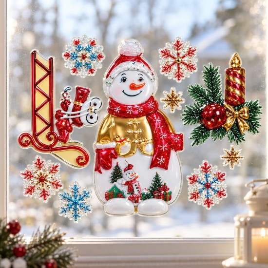 Toptan Yılbaşı Cam Sticker Seti Kardan Adam Temalı Toptan Yılbaşı Cam Sticker Seti Kardan Adam Temalı
