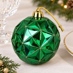 Toptan Yılbaşı Desenli Top Süs Kristal Kesim 6 Adet 4 cm