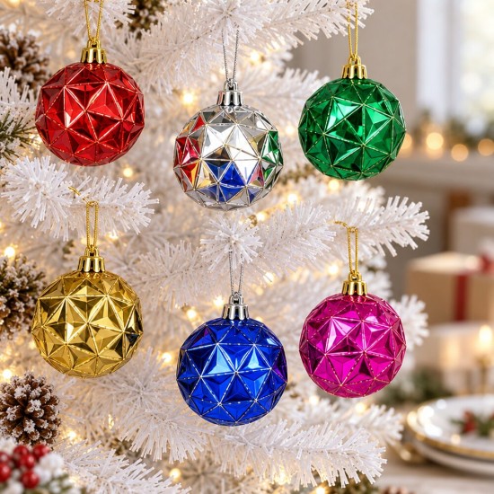 Toptan Yılbaşı Desenli Top Süs Kristal Kesim 6 Adet 4 cm Toptan Yılbaşı Desenli Top Süs Kristal Kesim 6 Adet 4 cm